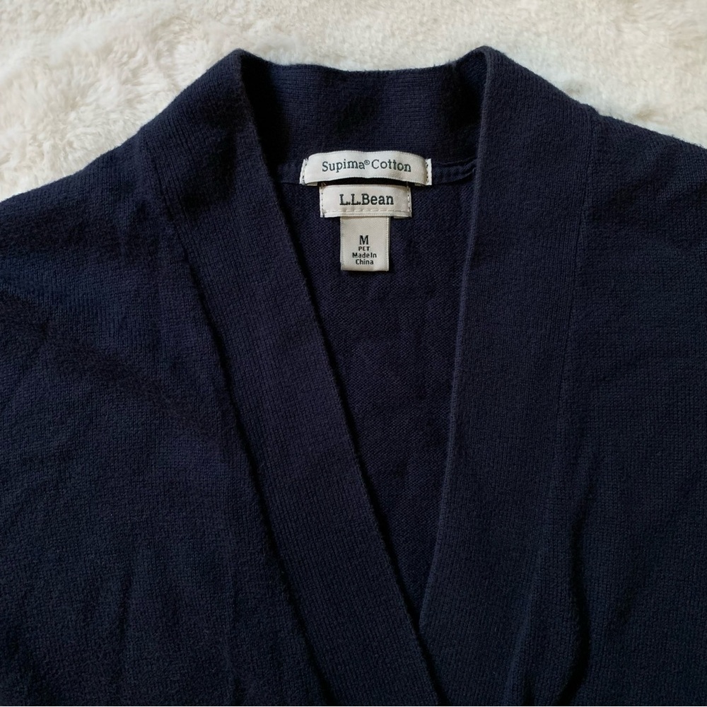 L.L. Bean Navy Blue Supima Cotton Cardigan - MEDIUM
